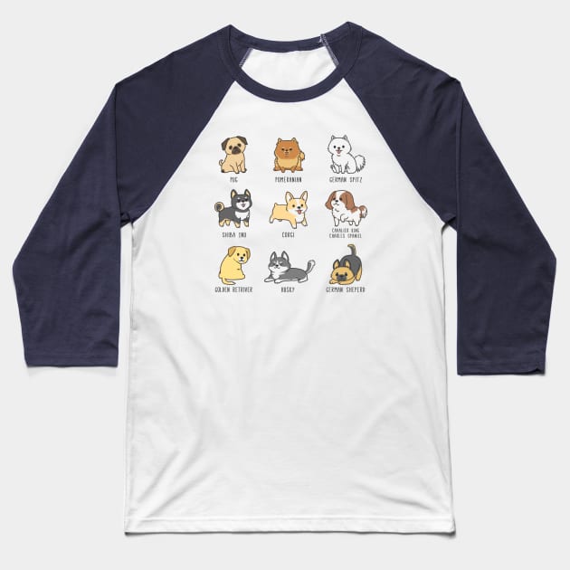 Dog Breeds Baseball T-Shirt by MonoFishTank
